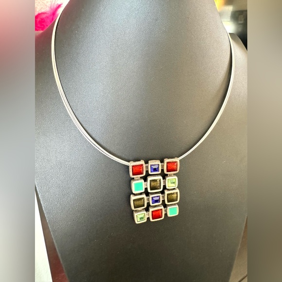 Colorful Squares Geometric Multi Strand Necklace - Picture 4 of 8